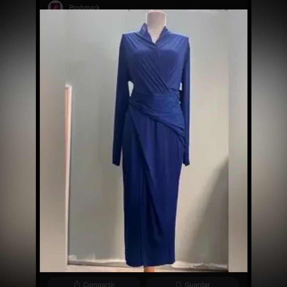 Elegant dress Rachel Roy Cobalt Blue Long Sleeve Wrap Midi Dress